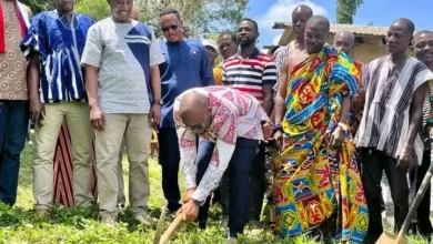 Photo of Afadzato South DCE cuts sod for construction of the Kpeve-Gborxome classroom block